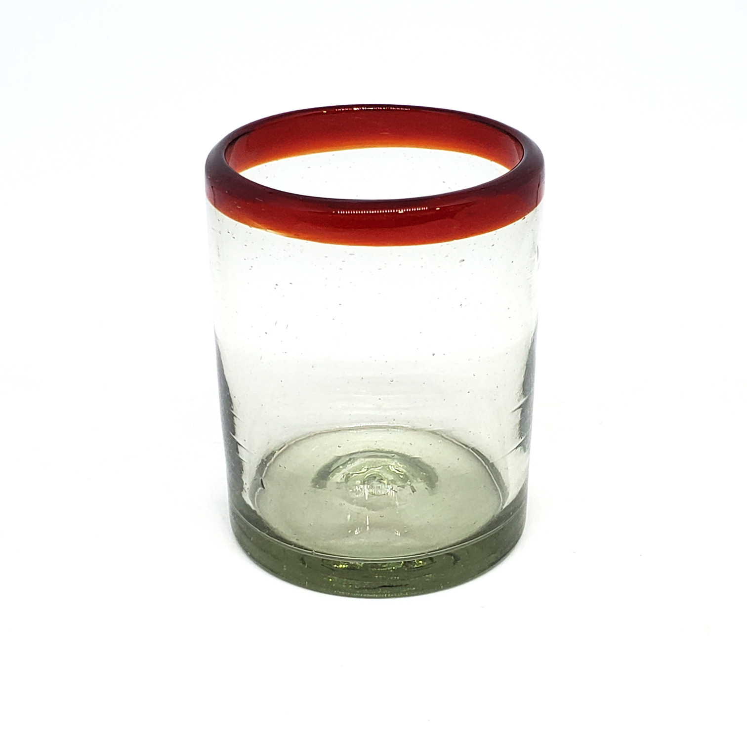 VIDRIO SOPLADO / vasos chicos con borde rojo rub, 10 oz, Vidrio Reciclado, Libre de Plomo y Toxinas